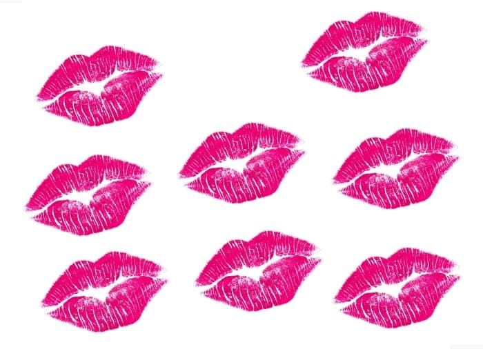 8 KISS Lips Kissing Pink Lipstick Print 25 on Clear Vinyl Sticker Car or Mirror Decals 8 15 x 25 Pink on Clear