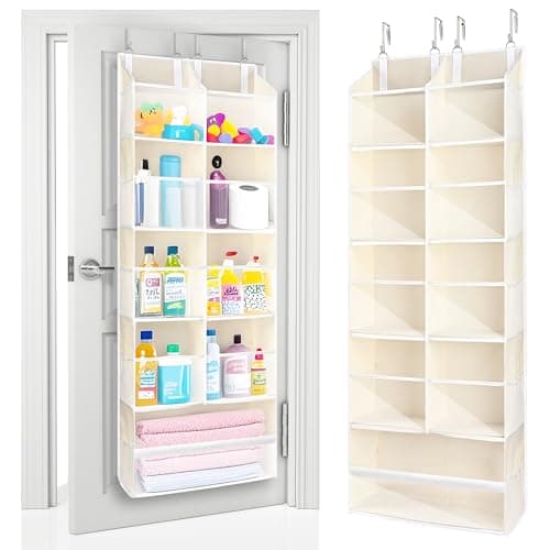 ULG Over the Door Organizer 5Tier Extra Large Hanging Storage with 10 Mesh Pockets 100 lbs Capacity Heavy Duty Door Organizer for Closet Bedroom Nursery Storage Beige