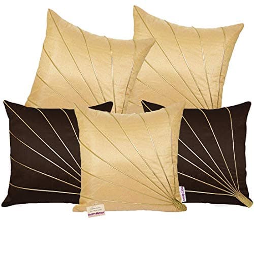 indoAmor Stripes Pattern Silk Cushion Covers (Foan & Brown, 16x16 inches) - Set of 5 Pieces