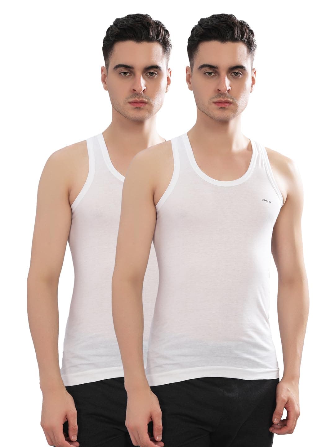 Dollar Bigboss Men's Cotton White Pack of 2 Vest (8902889558790_MBVE-01-FINERN-WHT-PO2-S), Regular Fit