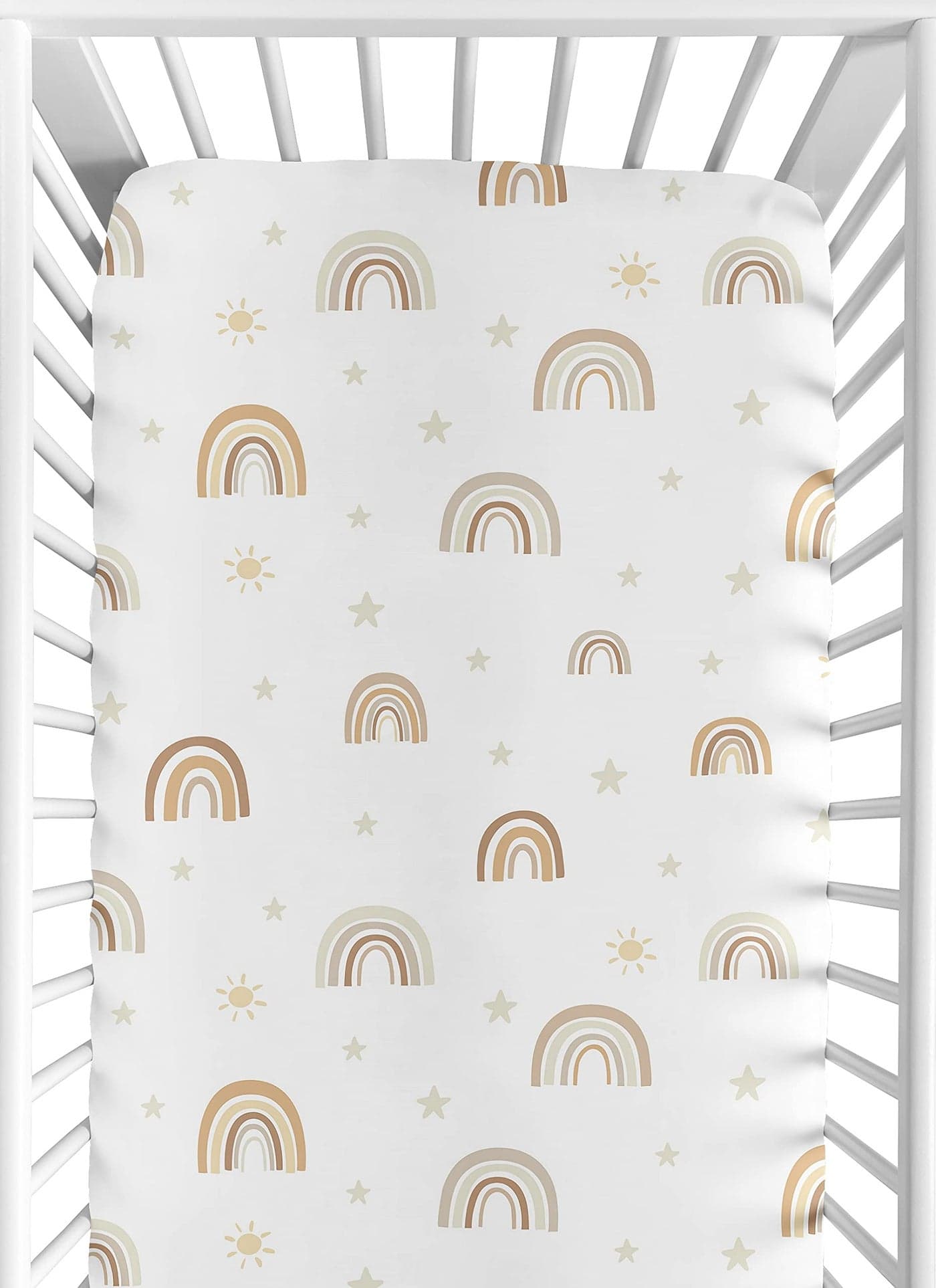 Sweet Jojo Designs Neutral Boho Rainbow Girl Boy Unisex Fitted Crib Sheet Baby or Toddler Bed Nursery Mustard Yellow Pumpkin Orange Bohemian Sunshine Modern Vintage Beige Gold Taupe Tan