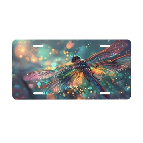 Shiny Dragonfly License Plate Decorative Car Front License Plate Aluminum Novelty License Plates Vanity Tag Metal Car Plate for Women Men 6 X 12 Inch