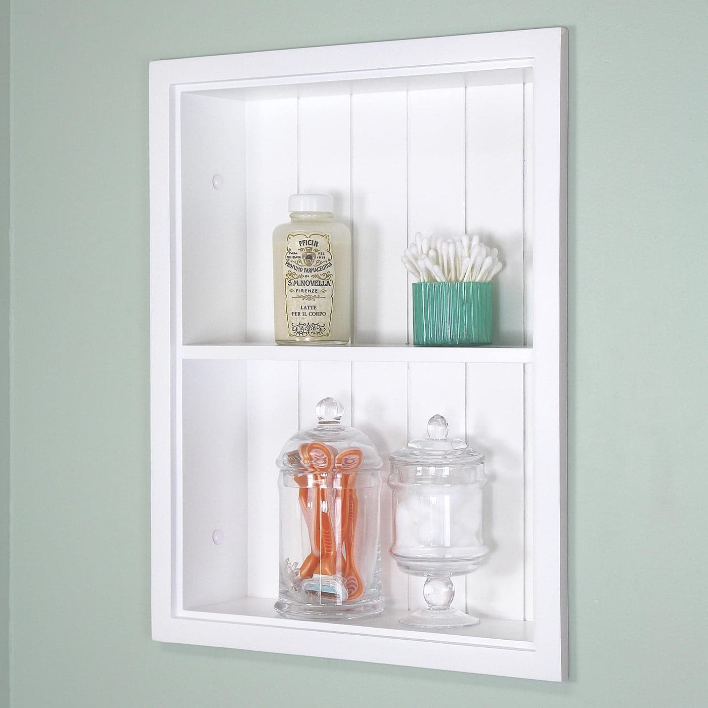 Fox Hollow Furnishings 14x18 Sloane Recessed Wall Niche Medicine Cabinet Replacement in The Wall Bathroom Cabinet Insert ShelfShelves Made in North America Real Wood NO MDF White Beadboard Back