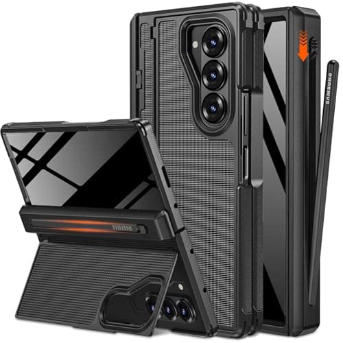 NINKI for Samsung Galaxy Z Fold 6 Case with S Pen Holder Invisible KickstandBuilt in Privacy Screen Protector and HingeShockproof Phone Cover for Samsung Z Fold 6 Case with Slim S Pen Slot Black