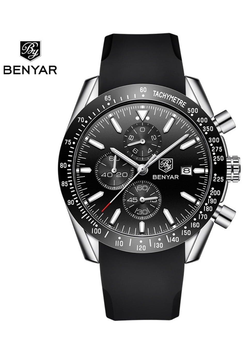 BY BENYAR Watch for Men Fashionable Waterproof Analog Men's Quartz Watch Chronograph Big Dial with Luminous Date Function Classic Business Style Wristwatch Great Gift