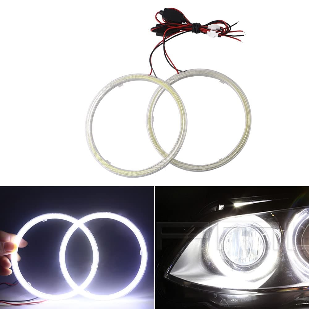 Qasim 1Pair White 120MM 93SMD COB LED Halo Ring Angel Eyes DRL Led Fog light Warning Light with lampshade Cover 12V 24V
