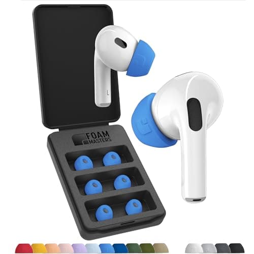 Foam Masters Ultra-Premium Memory Foam Ear Tips for AirPods Pro 1st & 2nd Gen | 3 Pairs | New Ver. | Secure Fit | Super Comfort | Better Noise Cancel | Replacement Buds (Medium, Supercar Blue)