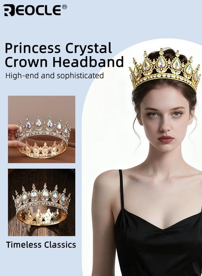 Girl's Vintage Style Hair Crown with Baroque Crystal Design Royal Bridal Hairpiece with Round Crown for Wedding Birthday Party for Girl