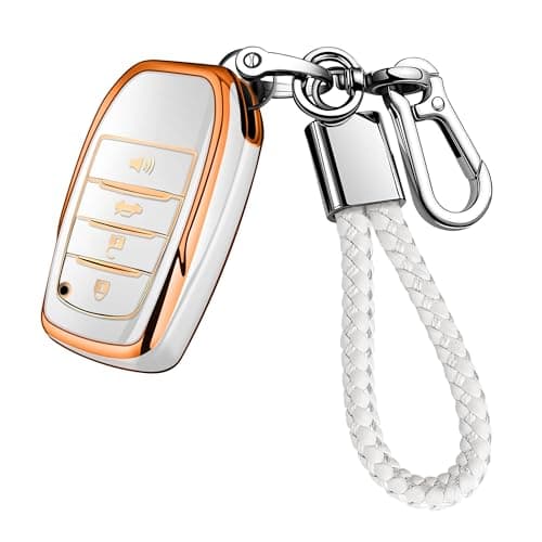 JOYEAR for Toyota Key Fob Cover with Key chain Compatible with 20252026 Camry 4Runner20192026 Land CruiserMirai20212026 Venza Hilux Grand Highlander Tundra BZ4XCorollaPriusGoldWhite