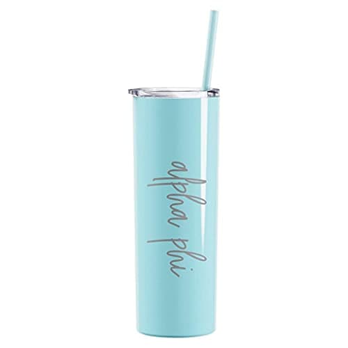 Go Greek Chic Alpha Phi Laser Engraved Tumbler with Straw - Seafoam