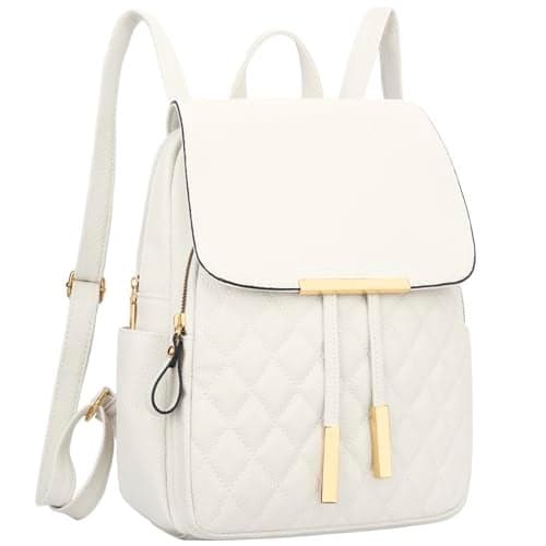 KKXIU Quilted Trendy Leather Backpack Purse for Women and Ladies Shoulder Travel Daypacks Bags (White)