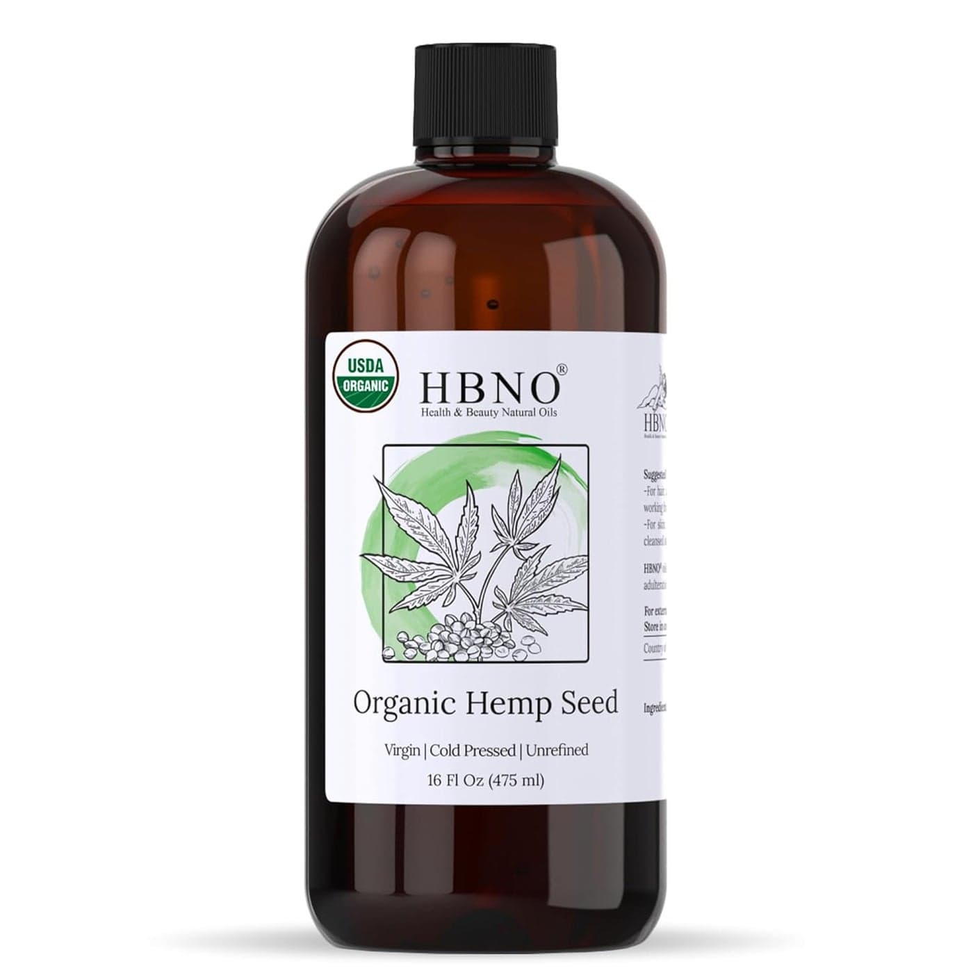 HBNO Organic Hemp Seed Oil 16 OZ 475ml Value Size Natural Hemp Oil Cold Pressed Perfect Carrier Oil for Massage Aromatherapy Diy Soap Making Face Body Lips Hair Nails