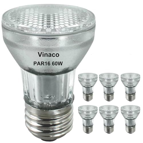 Vinaco PAR16 Bulb 120V, 6 Pack Long Lasting PAR16 Halogen Bulb 60 Watt with E26 Base, PAR16 Dimmable with 2800K Warm White, High Output PAR 16 Flood 60W for Range Hood Lights, Table Light, Track Light