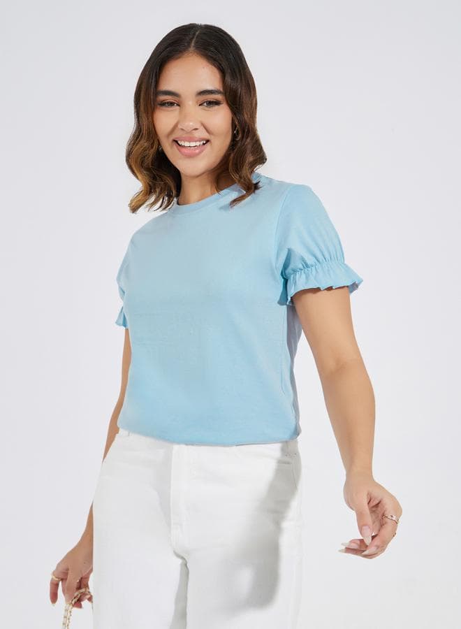 Styli Solid Slim Fit Puff Sleeve Top — 2XL