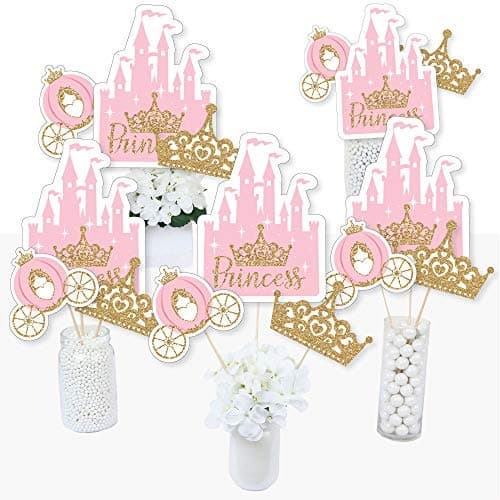 Big Dot of Happiness Little Princess Crown Pink and Gold Princess Baby Shower or Birthday Party Centerpiece Sticks Table Toppers Set of 15