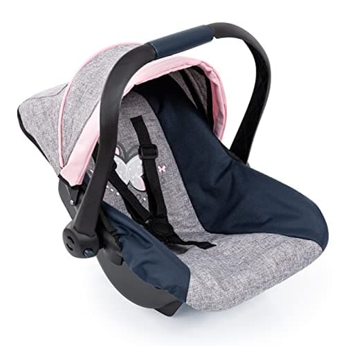 Bayer Design Dolls Car Seat Grey Blue Pink Butterfly Fits Dolls Up to 18 Kids Pretend Play Safety Belt Sun Canopy Accessory for Plush Toys Stuffed Animals Dolls Ages 3