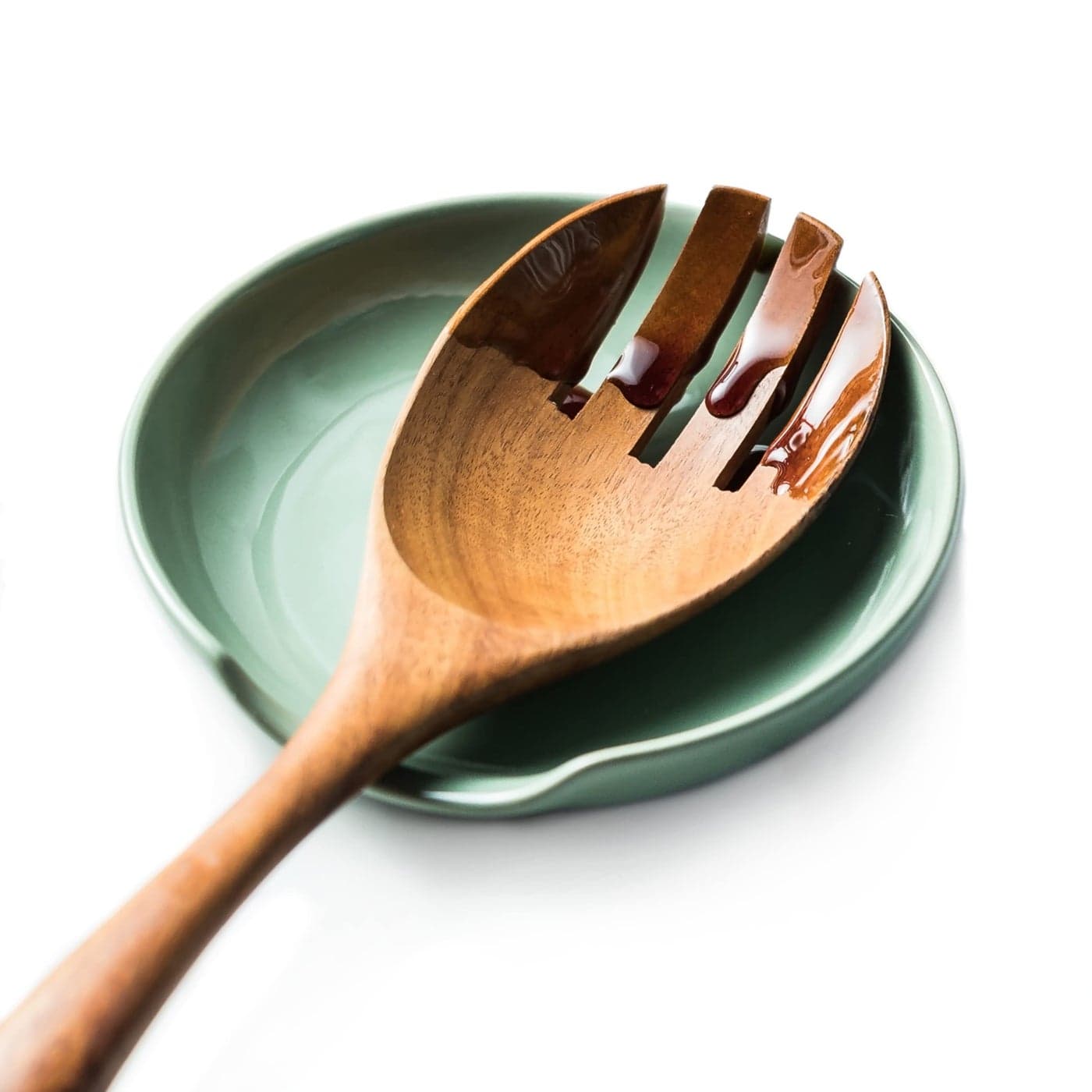 LYEOBOH Spoon Rest for Stove Top Spoon Holder Large Ceramic Spoon Rest for Kitchen Counter 5 Inches Cooking Spoon Rest for Spoon Ladle Spatula Modern Farmhouse Kitchen Decor 1 PC Green