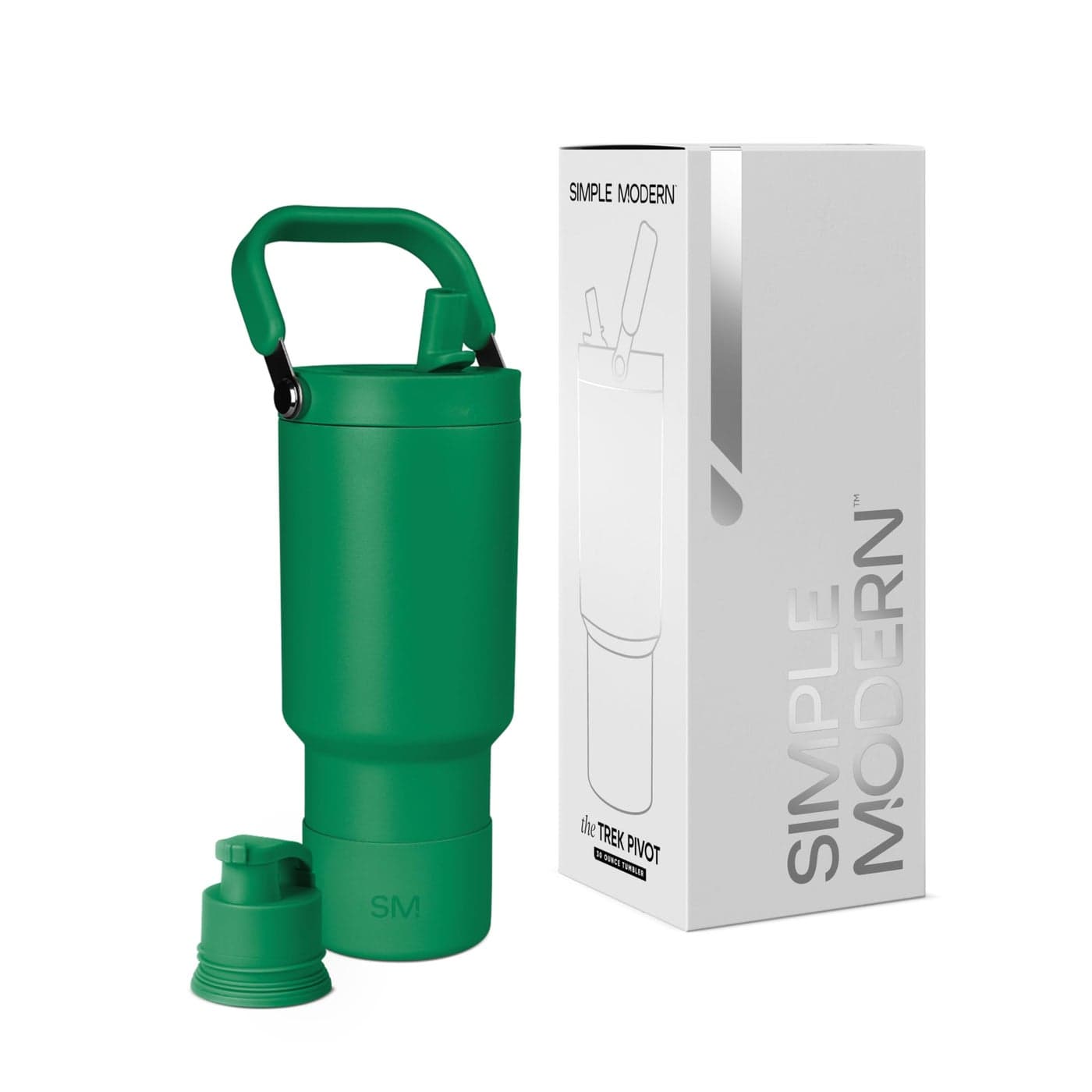 Simple Modern Trek Pivot 30oz Flip Straw Tumbler with Handle Water Bottle Boot Interchangeable Straw Chug Lids Insulated Stainless Steel Jug Gym Sports Outdoors Kelly Green