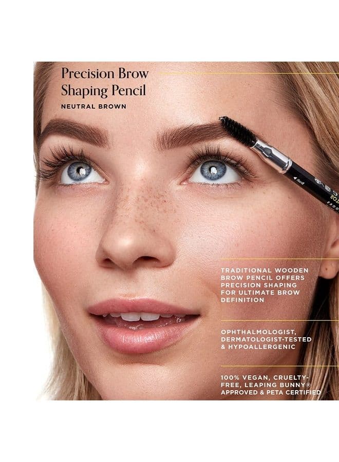 Precision Brow Shaping Pencil - Dual Ended Wood Pencil - Buildable, Pigmented, Precise Brow Color - Vegan and Cruelty Free Makeup - Neutral Brown, 0.07 oz