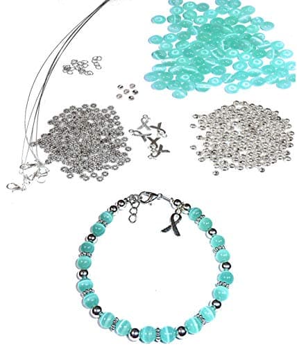 Hidden Hollow Beads DIY Craft Beading Kit Everything to Make Cancer Awareness Bracelets Uses Wire Crimps and Clasps Fundraising and Gifts Ovarian Cancer Teal Makes 5