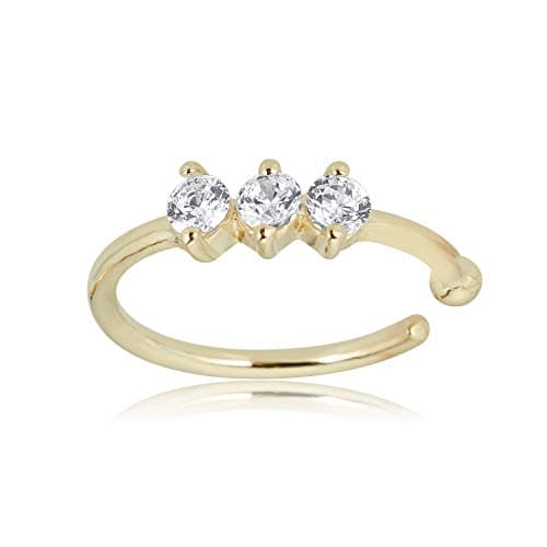 AVORA 14K Yellow Gold Three-Stone Simulated Diamond CZ Nose Ring Hoop (20 Gauge) - 5/16"