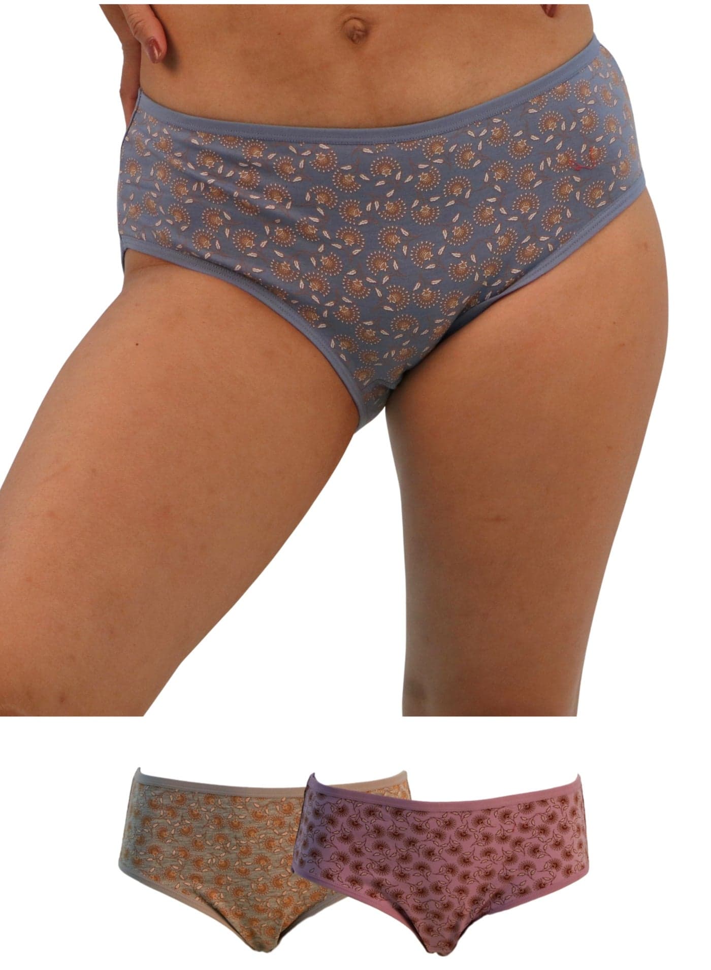 33080 Women's Floral Design Mid Rise 3-Pack Panties, Multicolor, 6XL