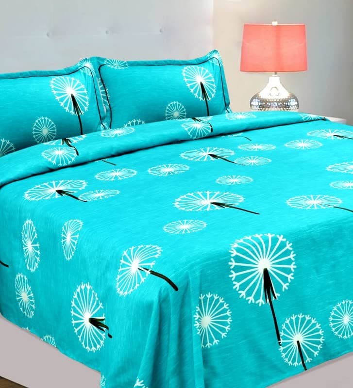 VAS COLLECTIONS 220 TC 100% Cotton Kingston Collection Super King Size Bedsheets with 2 King Size Pillow Covers| Luxury Soft Sheets (3pcs Set) |108x108 inches, Aqua & Black