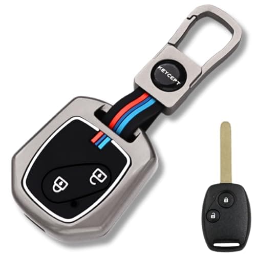 KEYCEPT Metal Alloy Key Cover Compatible with Honda Accord, City, Civic, Brio, Jazz, Amaze, BR-V 2 Button Remote Key with Keychain