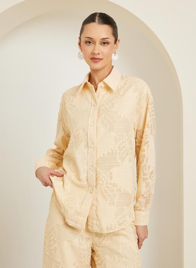 Women Yellow Jacquard Longline Shirt