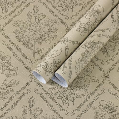 Kitico Peel and Stick Wallpaper Vintage Bohemian Wallpaper Brown Contact Paper Flower Removable Waterproof Bathroom/Bedroom Cabinets Self Adhesive Vinyl 17.3 inches x118.1 inches