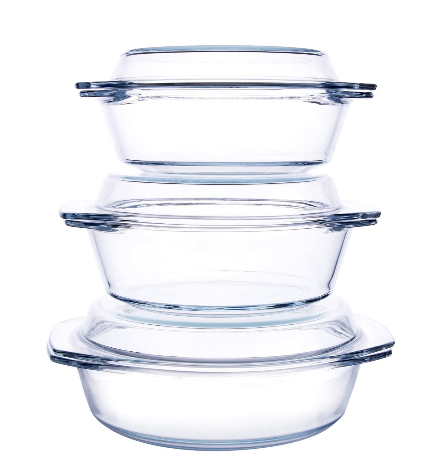 HUSANMP Set of 6 Pieces Round Tempered Glass Casserole Dish with Lids Glass Casserole Baking Dish Set for Oven Freezer and Dishwasher Safe 1QT15QT18QT