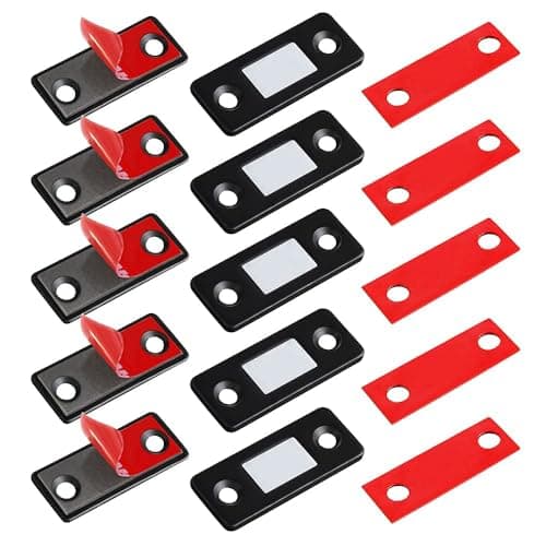Boniry Magnetic Door Catch,Ultra Thin Cabinet Magnetic Catch with Strong Adhesive Sticker & Screws, Slim Drawer Magnets Locks Furniture Safety Latches (Black, 6)