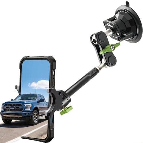 Heavy Duty Phone Mount for Truck Suction Cup Windshield Car Phone Holder UltraDurable Mteal Phone Holders for F 150 RAM Silverado Kenworth Peterbilt Freightliner 360 AntiShake Car Phone Mount