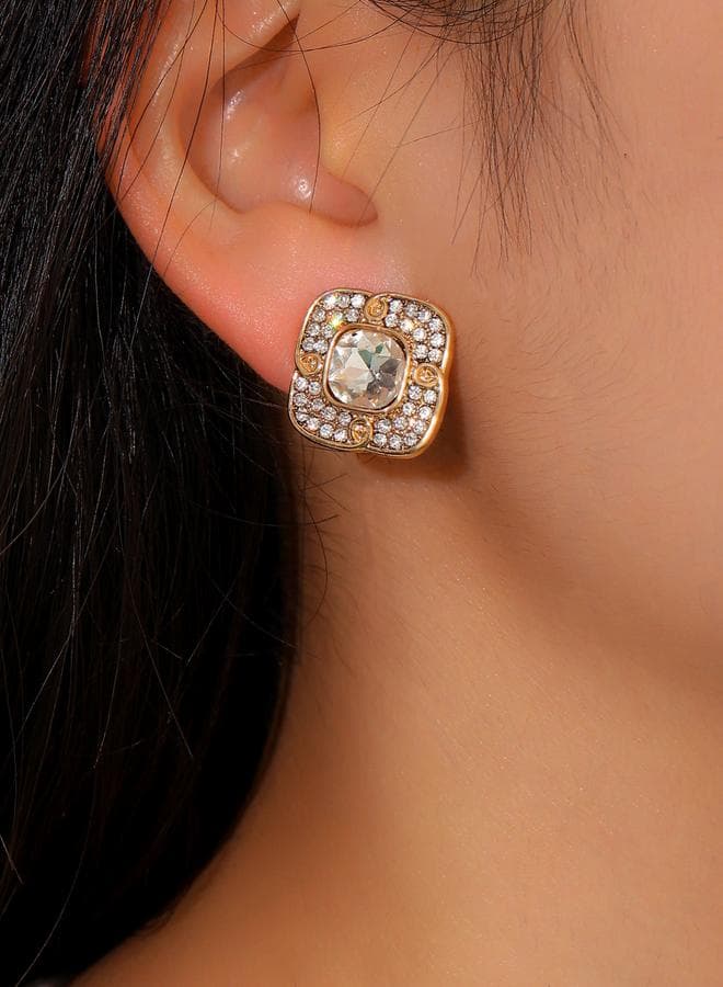 Rhinestone Embellished Square Earrings