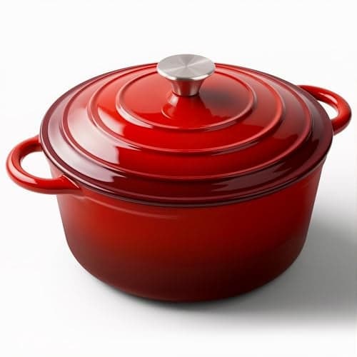 Miereirl 6 Quart Enameled Dutch Oven Pot with Lid, Cast Iron Dutch Oven with Dual Handles for Bread Baking, Cooking, Non-stick Enamel Coated Cookware (Red)