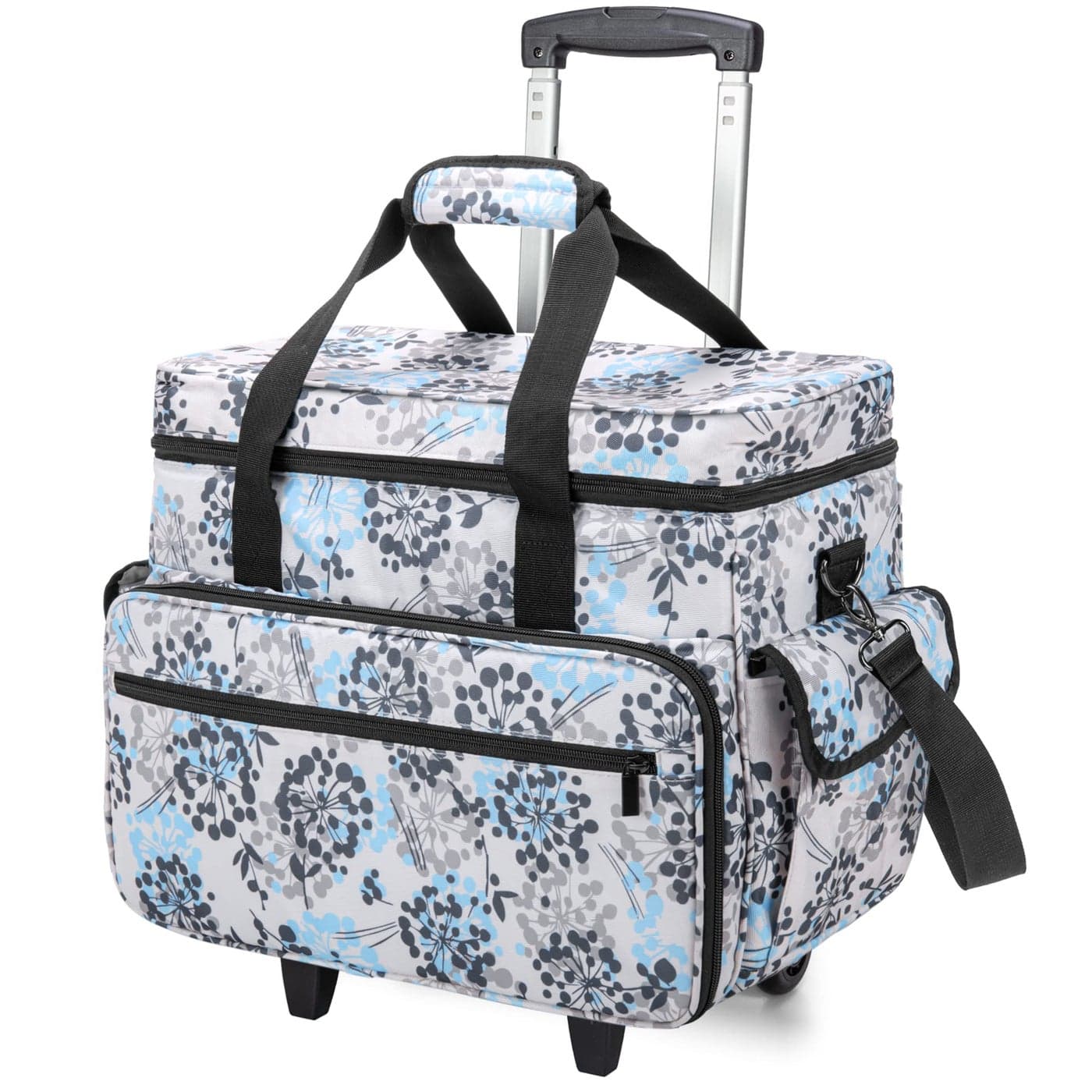 Teamoy Sewing Machine Case with Detachable Wheels Rolling Sewing Machine Tote with Wheels and Bottom Wooden Pad Compatible with Singer Brother and Most Majority Machines and Accessories Dandelion