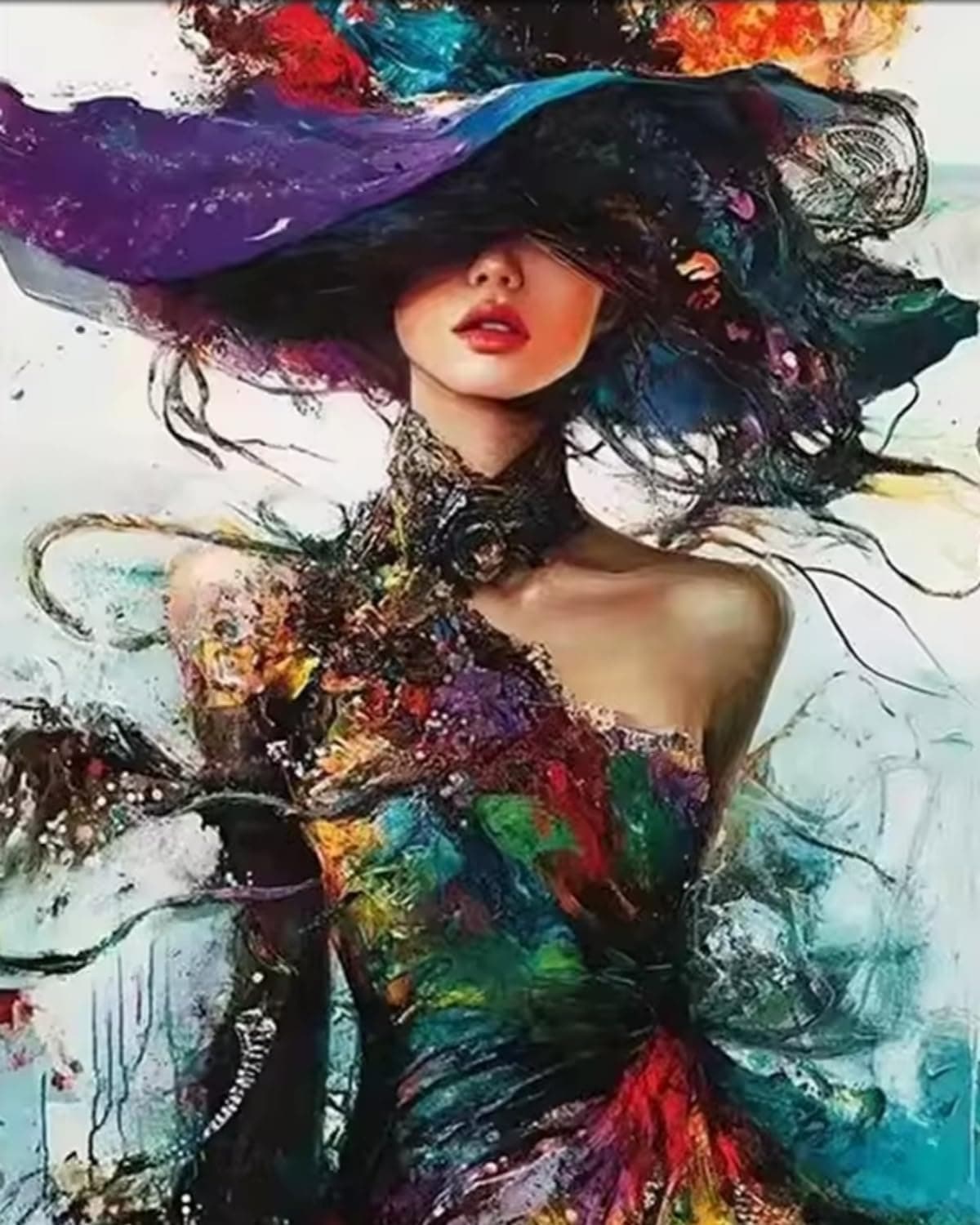DOTSTART Paint by Numbers Kit for Adults Beginner,Colorful Woman Wearing a Hat Adult Paint by Number Kits on Canvas,Painting by Numbers Easy Oil Painting,for Home Wall Decor15.7X19.7 Inch