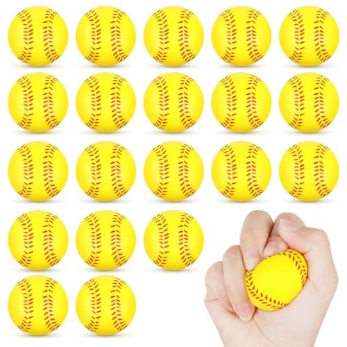 Hxezoc 20 Pieces Mini Softball Stress Balls Baseball Foam Sports Balls Small Squeeze Anxiety Bulk Toy Ball for Kids Baseball Birthday Party School Carnival Party Supplies Yellow