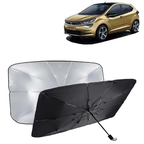 KINGSWAY® Car Sun Shade UV Protection Windshield Cover Compatible with Tata Altroz, (Year 2020 Onwards), Foldable Size Universal Fit Umbrella Curtain for Front Window, Rear Window, Black, 1 Piece
