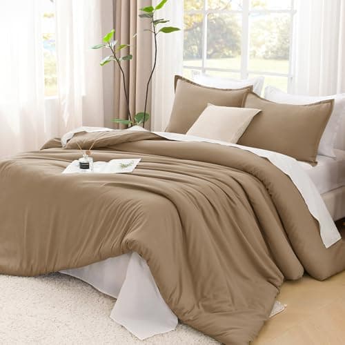 Litanika Comforters Taupe Oversized Queen Size, 3 Pieces Lightweight Solid Bedding Set & Collections, All Season Fluffy Bed Set (98x98In Comforter & 2 Pillowcases)