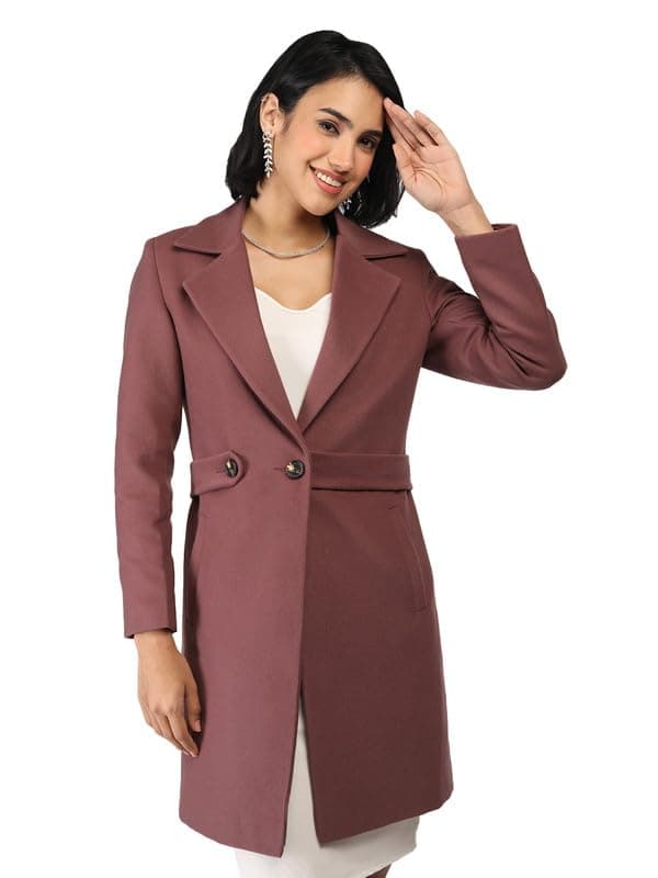 PLAGG Women Winter Wear Solid Long length Stylish Overcoat with wool blend and comfort fit