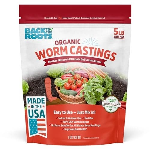 Back to the Roots Organic Worm Castings for Plants, Natural Fertilizer and Soil Enhancer for Gardening, Made in The USA, 5lb