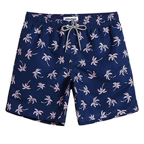 maamgic Mens Swim Trunks Quick Dry Swim Shorts with Mesh Lining Funny Swimwear Bathing Suits 7inch Navy Palm Medium