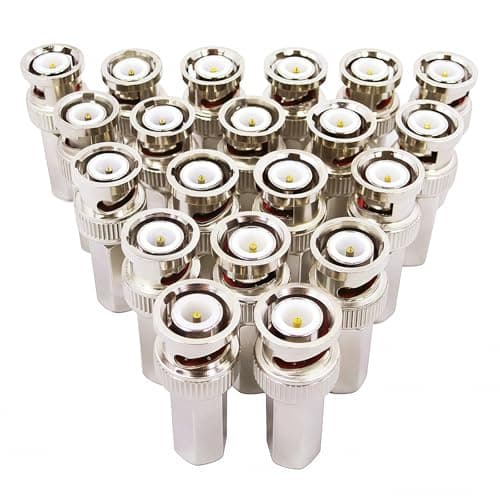 BeElion 20 PCS BNC Male Twist-on Connector for RG59 Coaxial Cable - 75 Ohm, Nickel-Plated Phosphor Bronze Housing, Brass Contacts - for CCTV Security Cameras