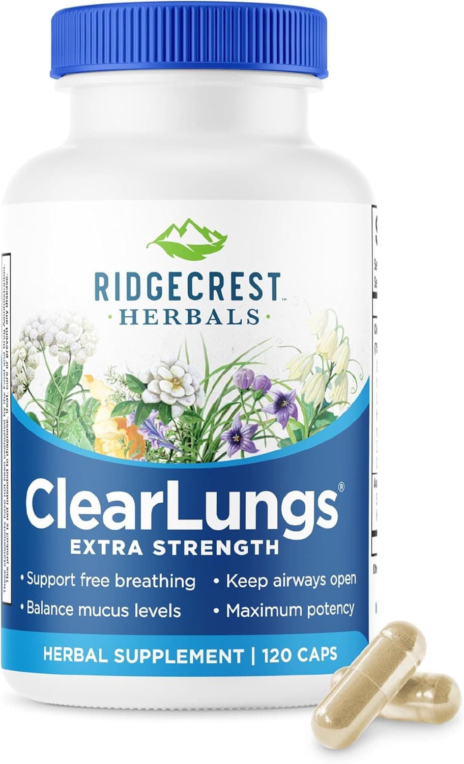 Ridgecrest Herbals ClearLungs Extra Strength Natural Lung Nasal Health Formula Bronchial Respiratory Sinus Mucus Support 120 Caps 60 Serv