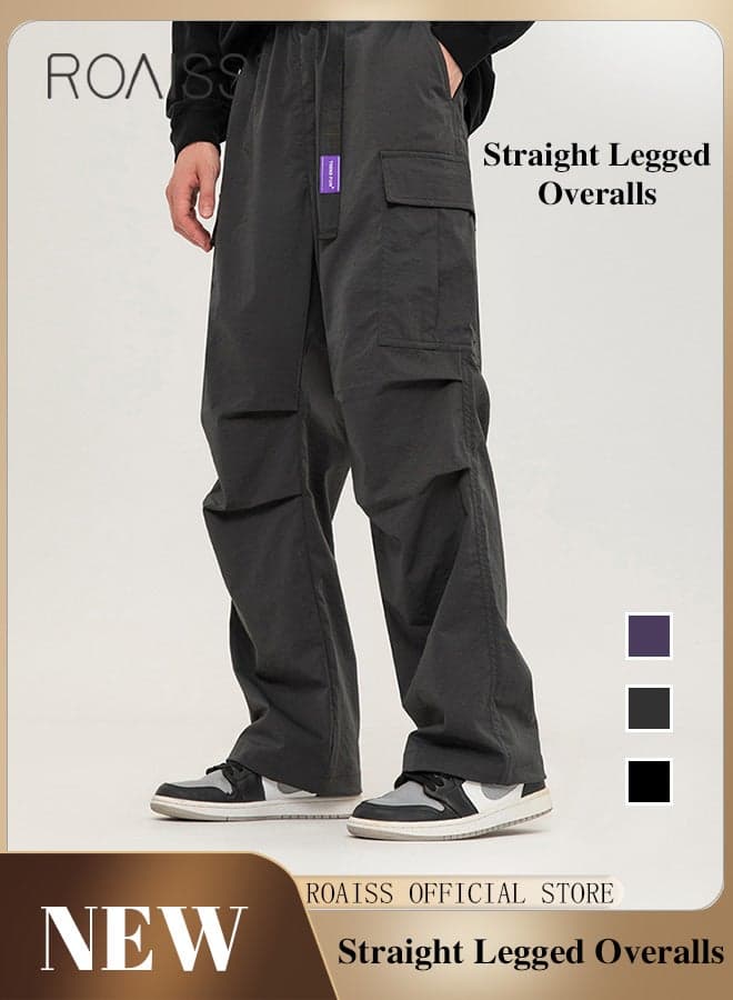 Men's Straight Leg Cargo Pants Outdoor Pants Straight-Leg Cargo Paratrooper Pants Casual Sports Pants Flat-Cut Pants Suitable for Casual Hiking Outdoor Apparel Multi-pocket Gray