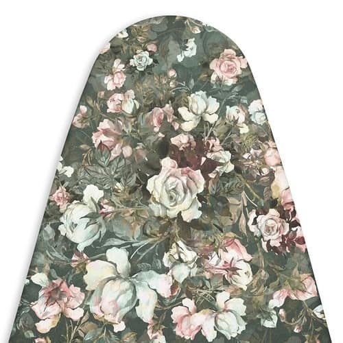 Encasa XO Ironing Board Cover with 4mm Extra Thick Felt Pad for Steam Press - Green Roses - (Fits Standard Medium Boards of 112x34 cm) Elastic Fitting, Heat Reflective, Protective