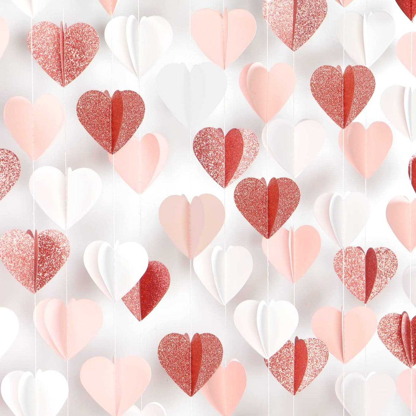 RoseGold Pink White 3DHeart Garland 39Ft Party Decorations Hanging Paper Streamers BannerEngagement Wedding Bachelorette Baby Bridal Shower Decor Ouruola