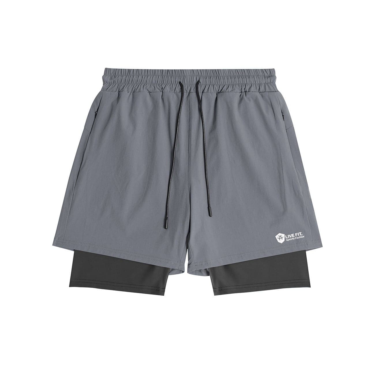 American Quick-Drying Zipper Shorts Men'S Stretch Fitness Sports Loose Running Casual Fake Two-Layer Pants Basketball Workout Pants