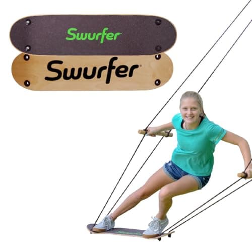 Swurfer Stand Up TreeSkate Outdoor Swing Tree Swing for Kids with Adjustable Handles Kids Outdoor Play Equipment Durable Weatherproof Easy Installation Holds Up to 200 lbs Ages 6 Natural